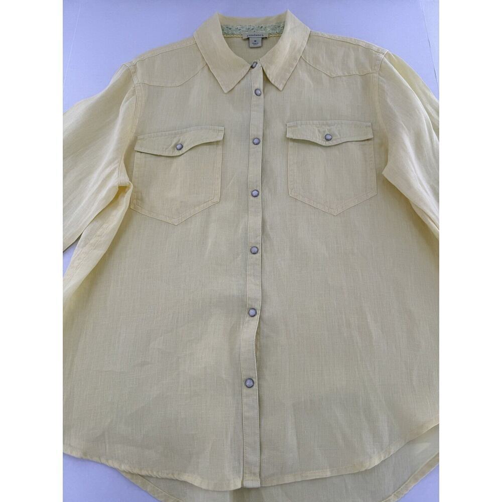 Sundance Pearl Snap Shirt Size M 100% Linen Yellow Western Rodeo Cowgirl​​ - Picture 7 of 14